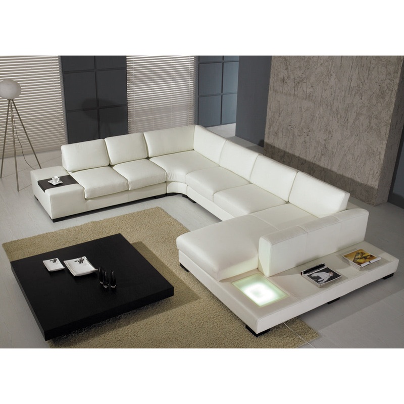 Eco Leather T35 White Leather Sectional Sofa With Lights Model VGYI-T35-1-BL