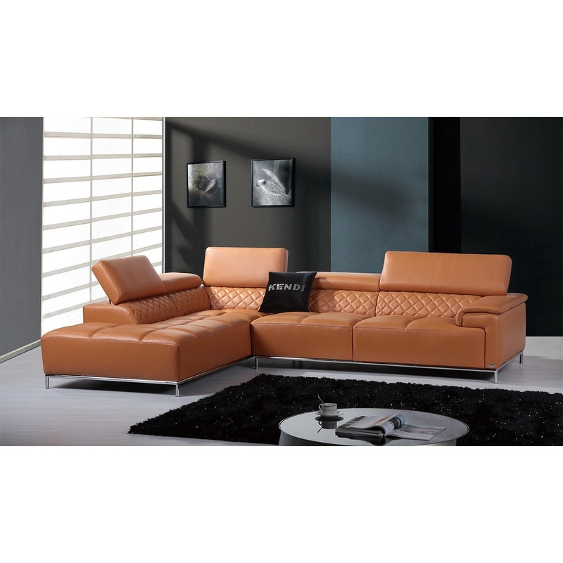 Italian Leather Divani Casa Citadel Modern Leather Sectional Sofa Model VGKNK8482-ORG-IL