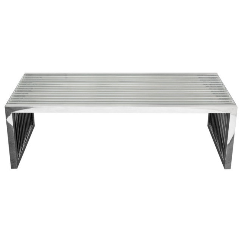 SOHO Rectangular Stainless Steel Cocktail Table Clear, Tempered Glass Top By Diamond Sofa