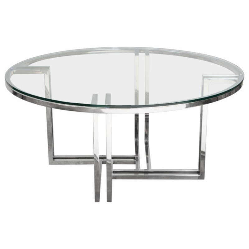 Steel Round Cocktail Table Clear Tempered Glass Top By Diamond Sofa