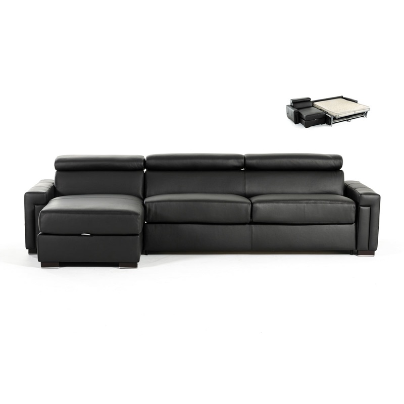 Lamod Italia Sacha Modern Black Leather Reversible Sectional Sofa Bed With Storage Model VGNTSACHA-BLK