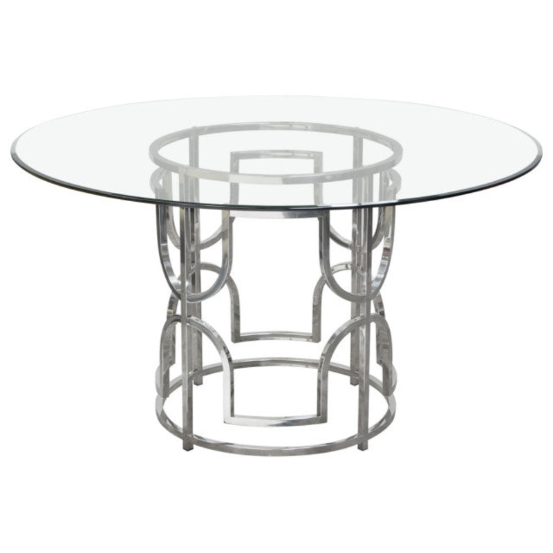 54 Round Glass Top Dining Table with Round Stainless Steel Base By Diamond Sofa