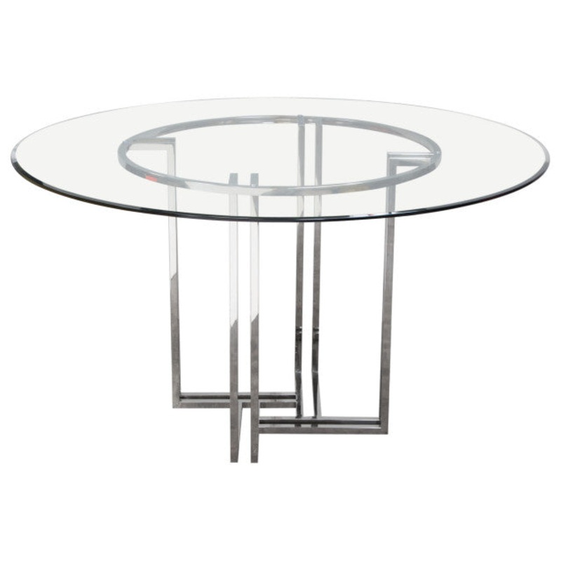 54 Steel Base Round Dining Table Clear Tempered Glass Top By Diamond Sofa