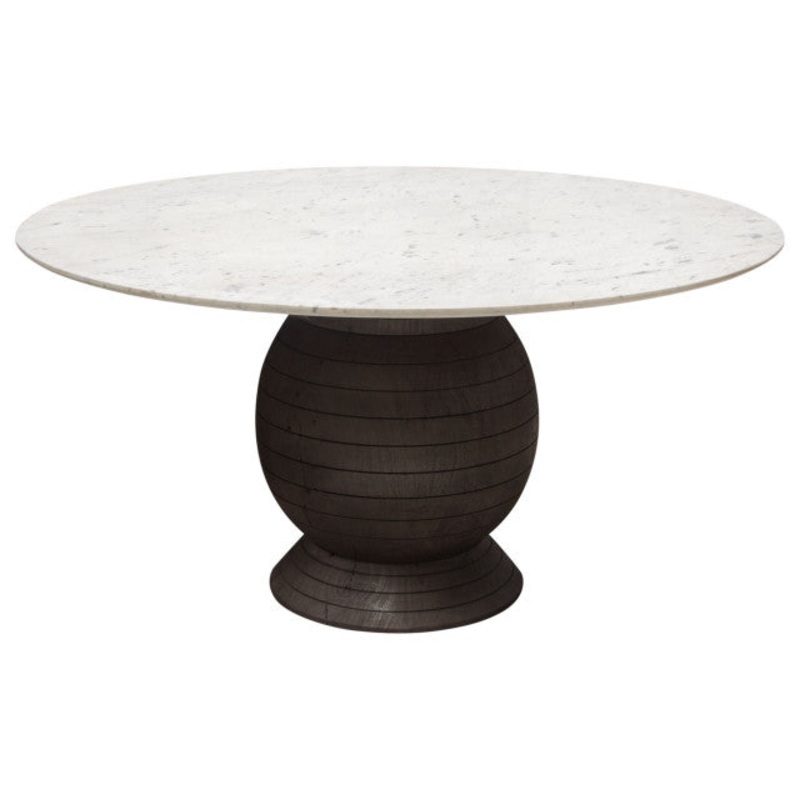 Ashe Round Dining Table Genuine White Marble Top and Solid Acacia Wood By Diamond Sofa