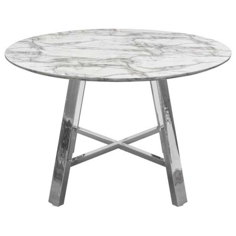 Paris 47 Round Dining Table With Faux Marble Top and Chrome Base By Diamond Sofa