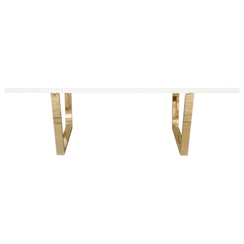 Rectangular Dining Table w/ White Lacquer Top and Polished Gold Metal Base By Diamond Sofa