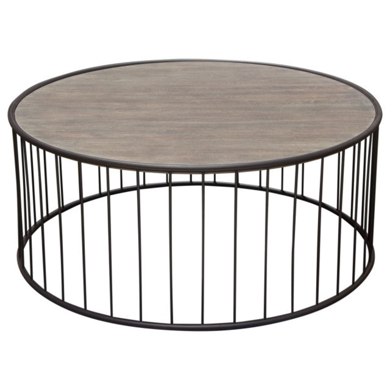 38 Gibson Round Cocktail Table, Gray Oak Finished Top and Metal Base By Diamond Sofa