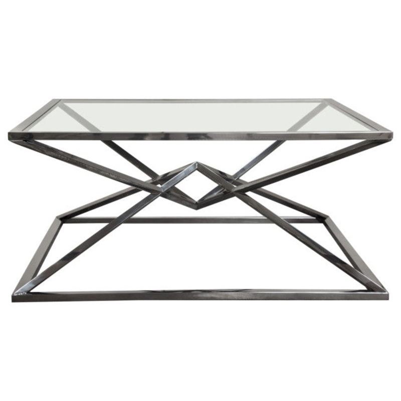 40-40 Square Glass Coffee Table Stainless Steel Black Frame By Diamond Sofa