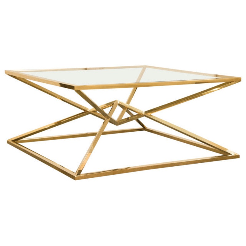 Aria Square Cocktail Table With Metal Base, Gold By Diamond Sofa