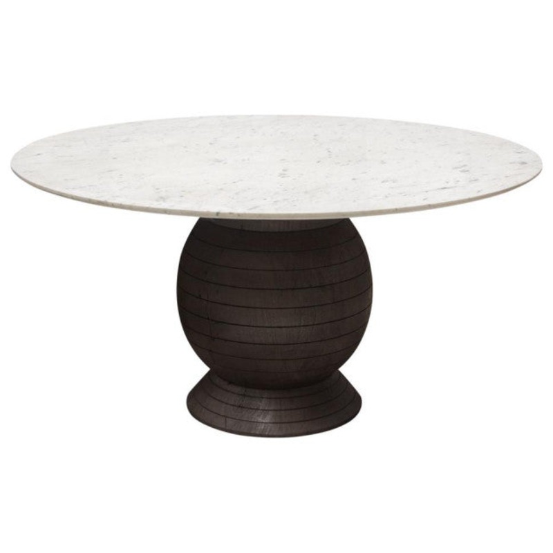 Ashe Round Dining Table w/ Genuine White Marble Top and Solid Acacia Wood By Diamond Sofa