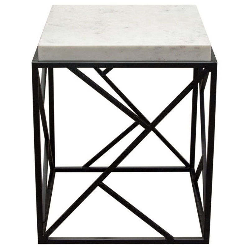 Plymouth Square Accent Table Genuine Grey Marble Top & Black Metal Base By Diamond Sofa