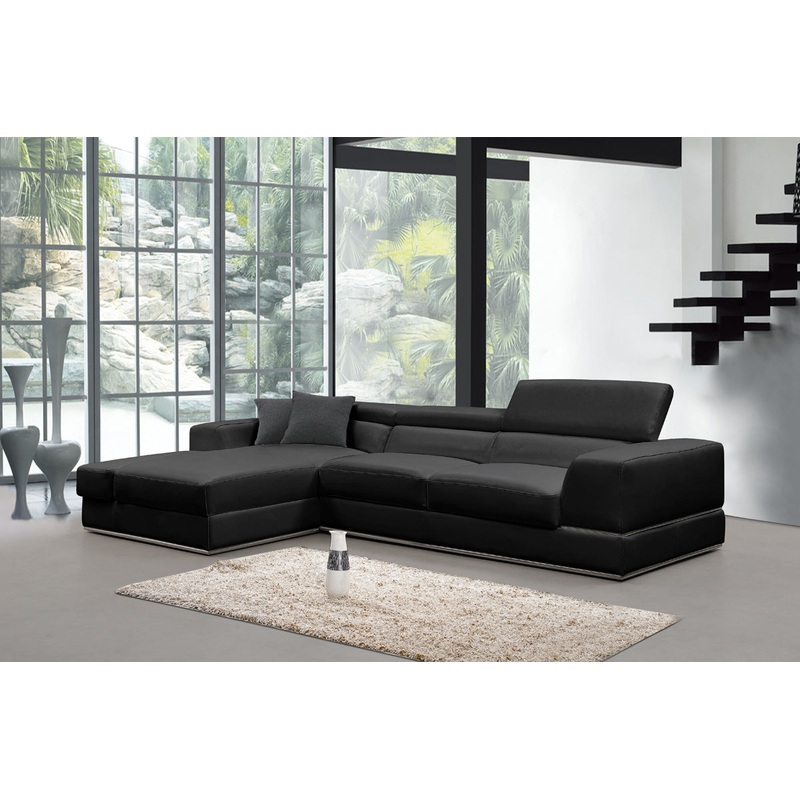Divani Casa Pella Mini Modern Black Leather Left Facing Sectional Sofa Model VGCA5106A-BLK