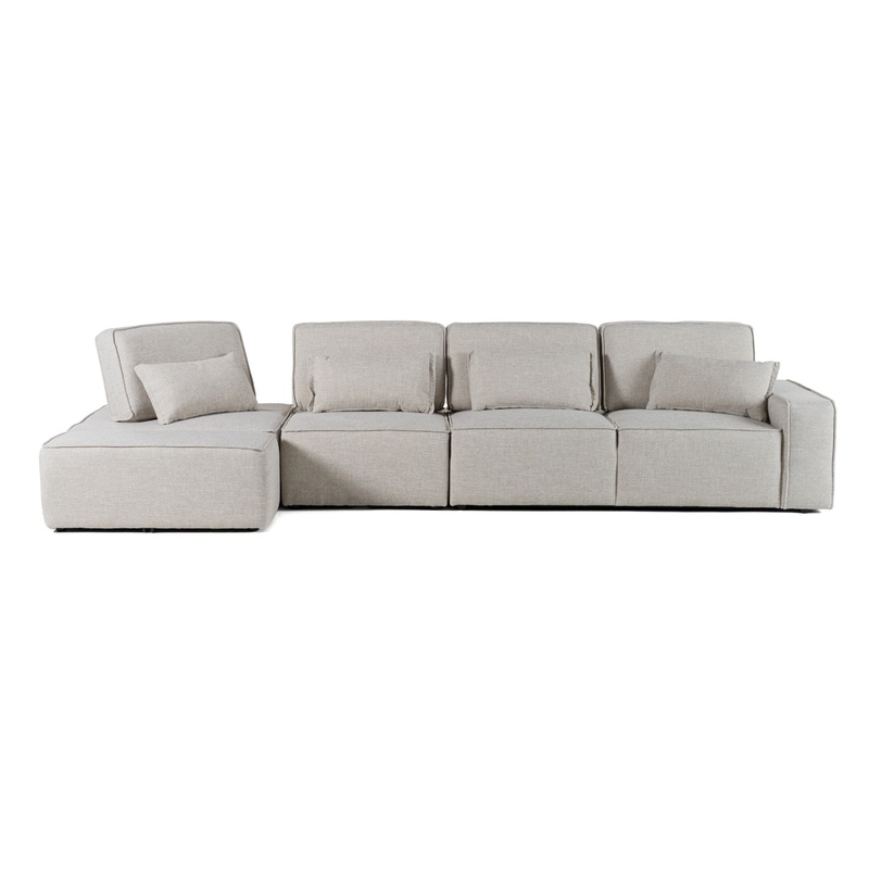 Divani Casa Chapel Modern Light Grey Fabric Sectional Sofa & Ottoman Model VGMB-1686-GRY