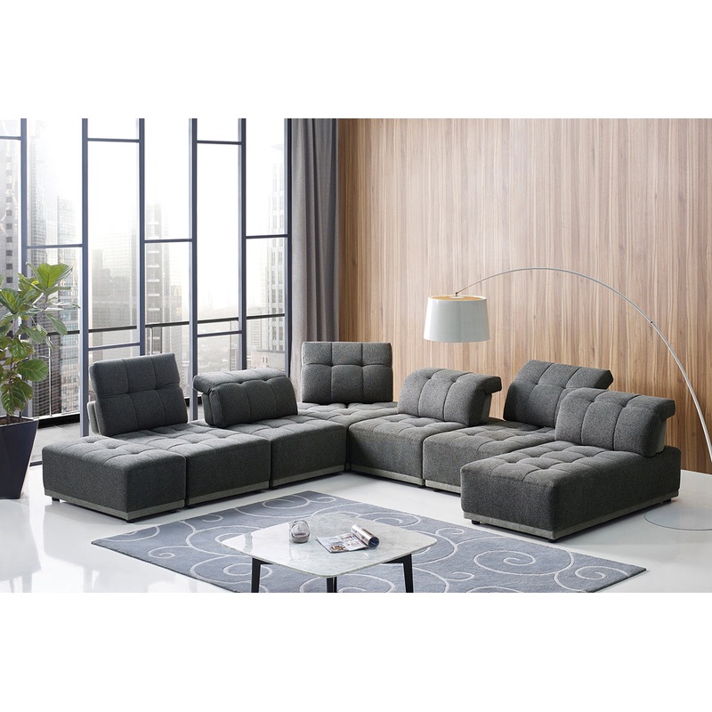 Divani Casa Ekron Modern Grey Fabric Modular Sectional Sofa Model VGMB-1881-GRY