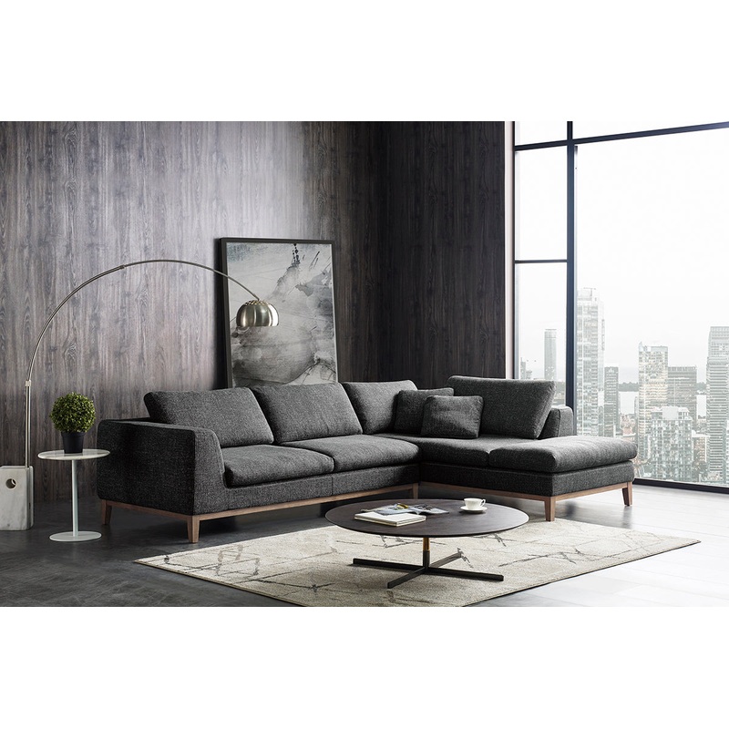 Divani Casa Hickman Modern Dark Grey Fabric Right Facing Sectional Sofa Model VGMB-C005-GRY
