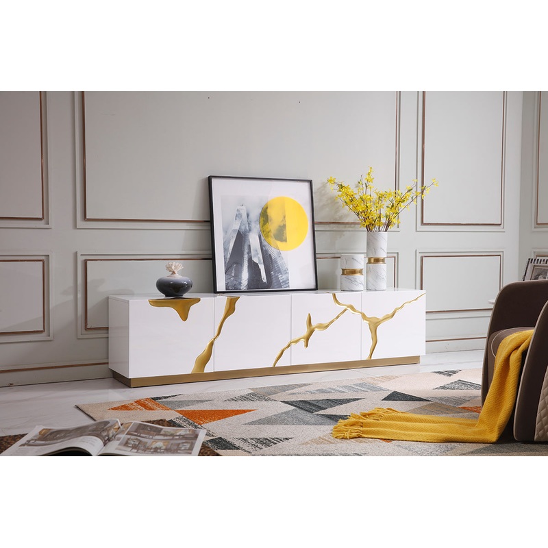 Modrest Aspen Modern White & Gold Tv Stand Model VGVCTV1801-WHT