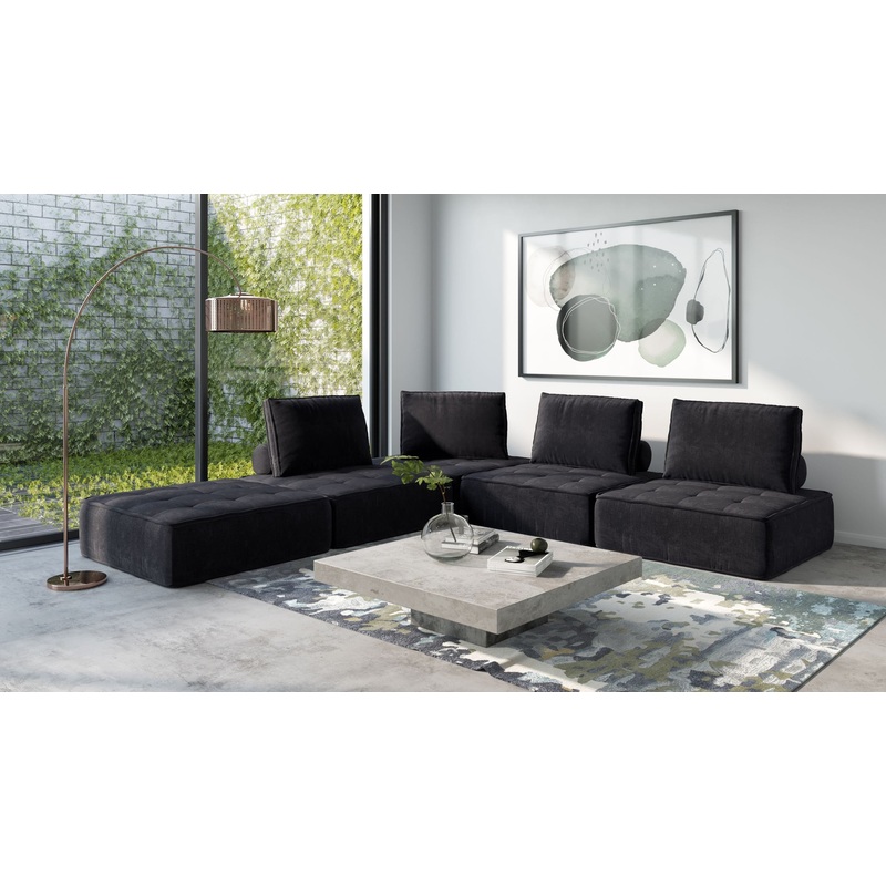 Divani Casa Nolden Modern Black Fabric Modular Sectional Sofa Model VGKNK8542-BLK