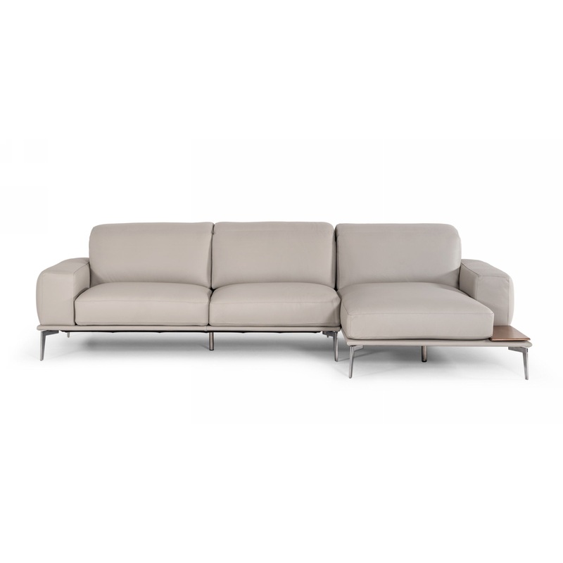 Lamod Italia Villeneuve Italian Modern Light Grey Leather Right Facing Sectional Sofa Model VGNTVILLENEUVE-LTGRY