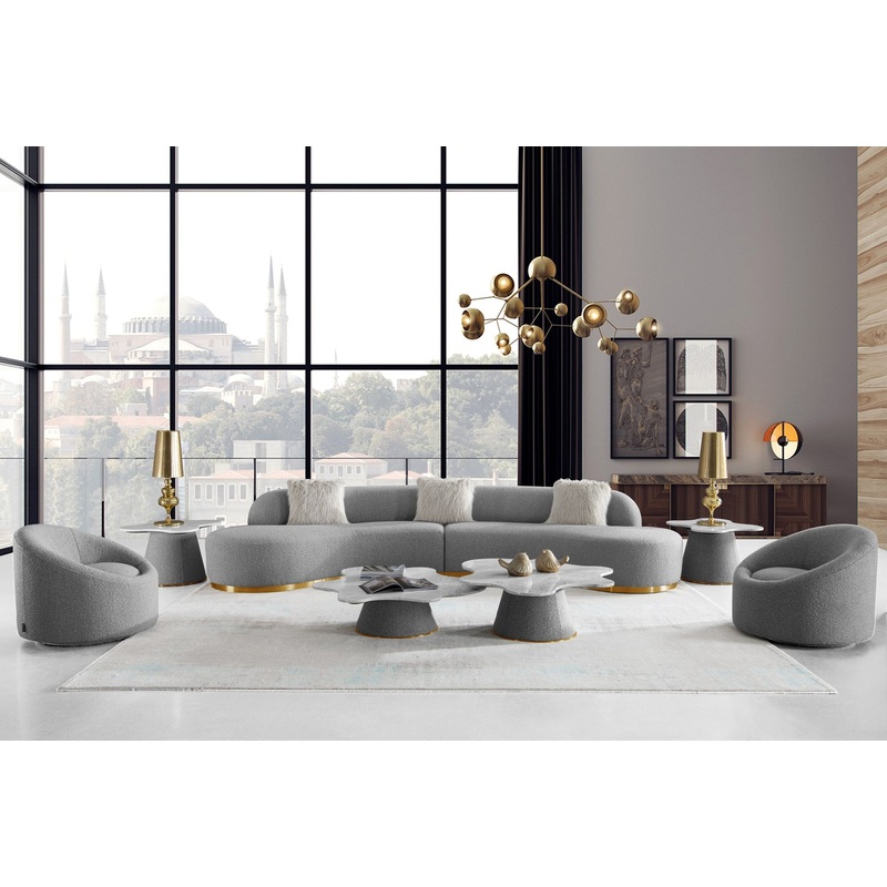 Divani Casa Frontier Glam Grey Fabric Curved Sectional Sofa Model VGODZW-943