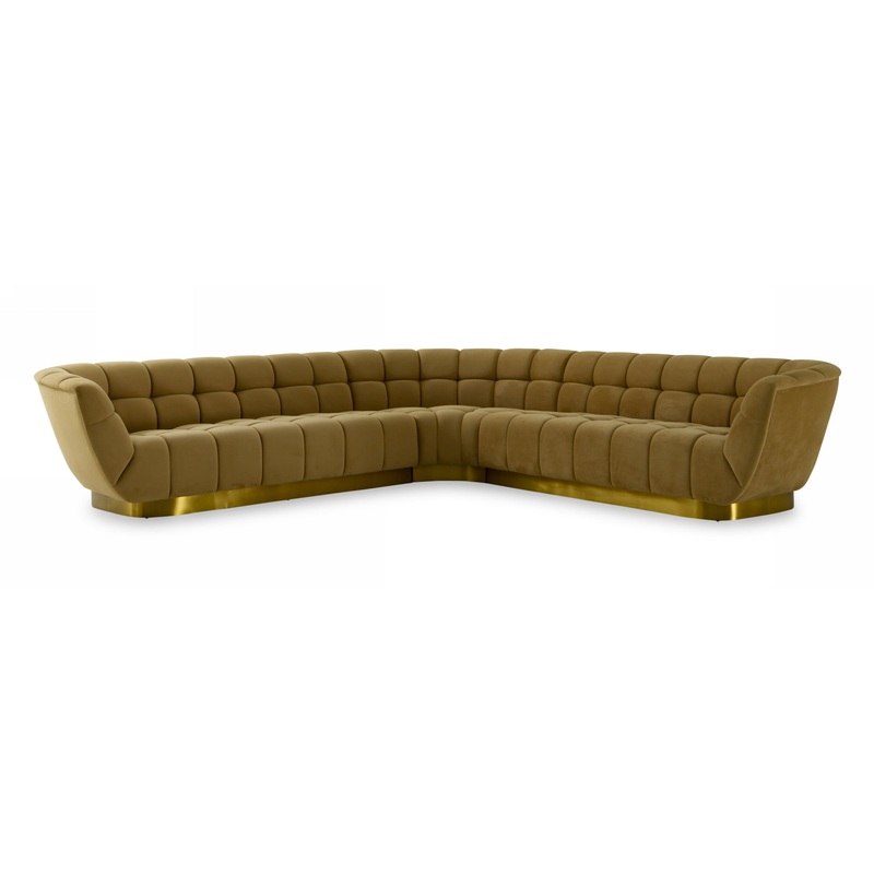 Divani Casa Granby Glam Mustard & Gold Fabric Sectional Sofa Model VGODZW-946-SECT