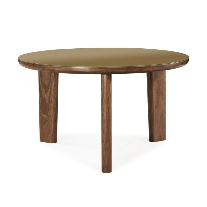 Oani Walnut and Glass 51 Round Dining Table Model: TOV-D69237