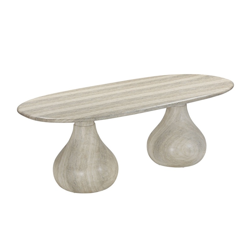 Smooch Faux Travertine Indoor / Outdoor 87 Oval Dining Table Model: TOV-O54286