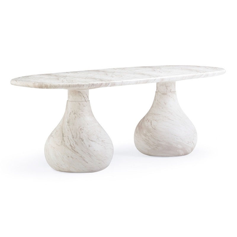 Smooch White Marble Print Indoor / Outdoor 87 Oval Dining Table Model: TOV-O54488