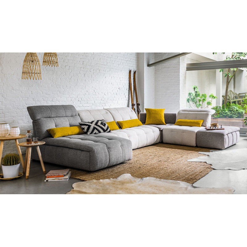David Ferrari Natura Italian Modern Light Taupe Fabric Sectional Sofa With Manual Recliner Model VGFTNATURA