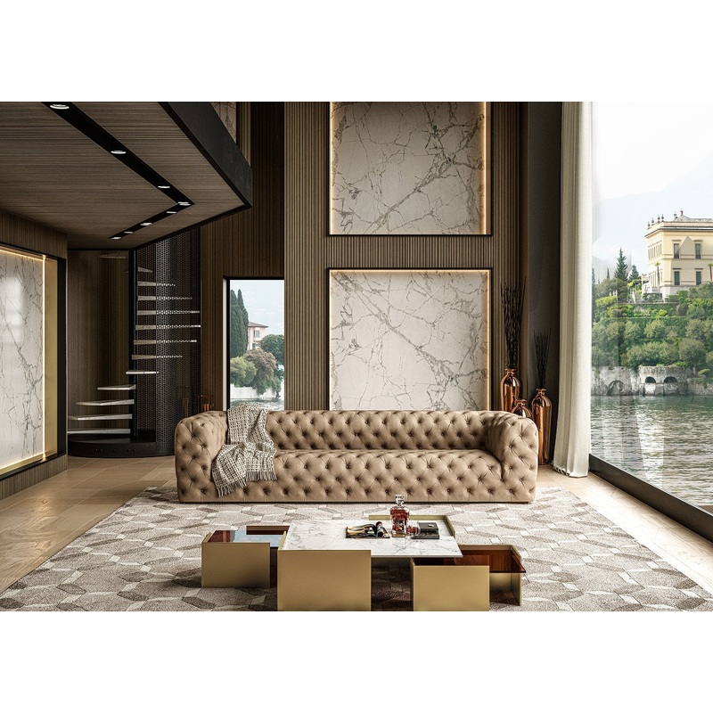 Lamod Italia Ellington Italian Beige Nubuck Leather 4 Seater Sofa Model VGCCRIALTO4