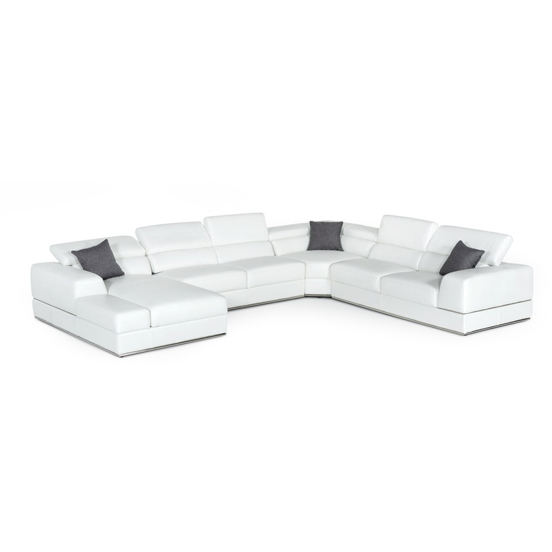 Divani Casa Pella Modern White Italian Leather U Shaped Sectional Sofa Model VGCA5106-LAF