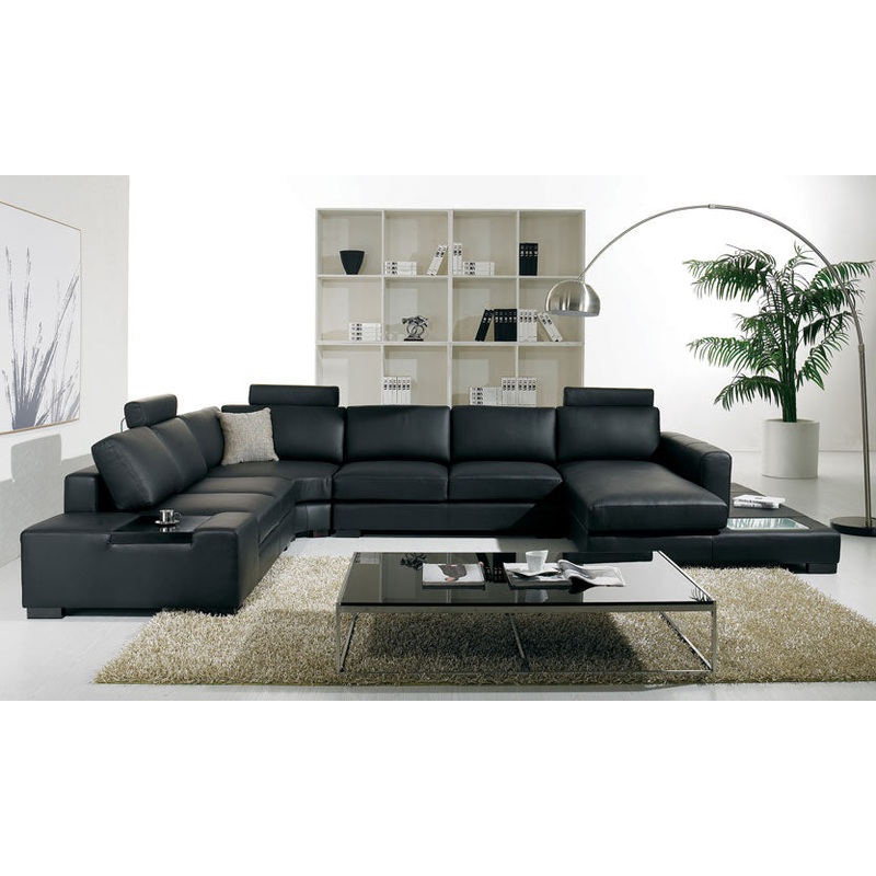 T35 Modern Black Genuine Leather Sectional Sofa With Light Model VGYI-T35-2-HL
