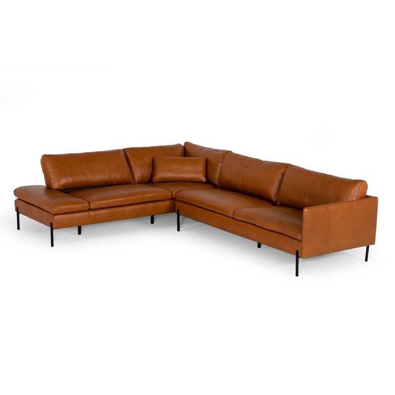 Divani Casa Sherry Modern Cognac Leather Left Facing Sectional Sofa Model VGKKKF.1061Z-CGN-LAF-SECT