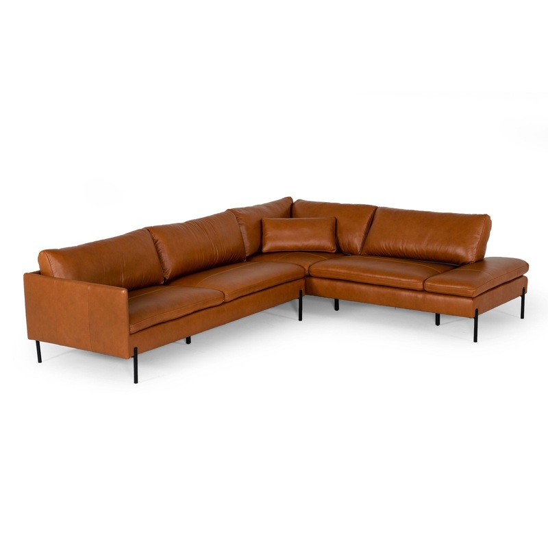 Divani Casa Sherry Modern Cognac Leather Right Facing Sectional Sofa Model VGKKKF.1061Z-CGN-RAF-SECT