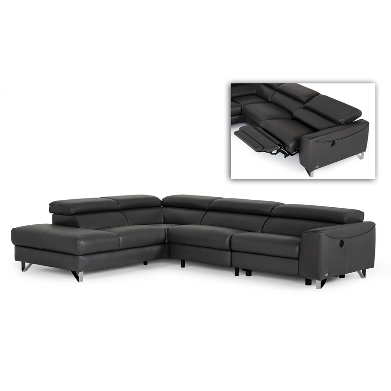 Divani Casa Versa Modern Grey Teco Leather Laf Chaise Sectional With Recliner Model VGKNE9112-GREY1-SECT