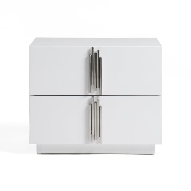 Modrest Token Modern White & Stainless Steel Nightstand Model VGVCN815-WHITE-NS