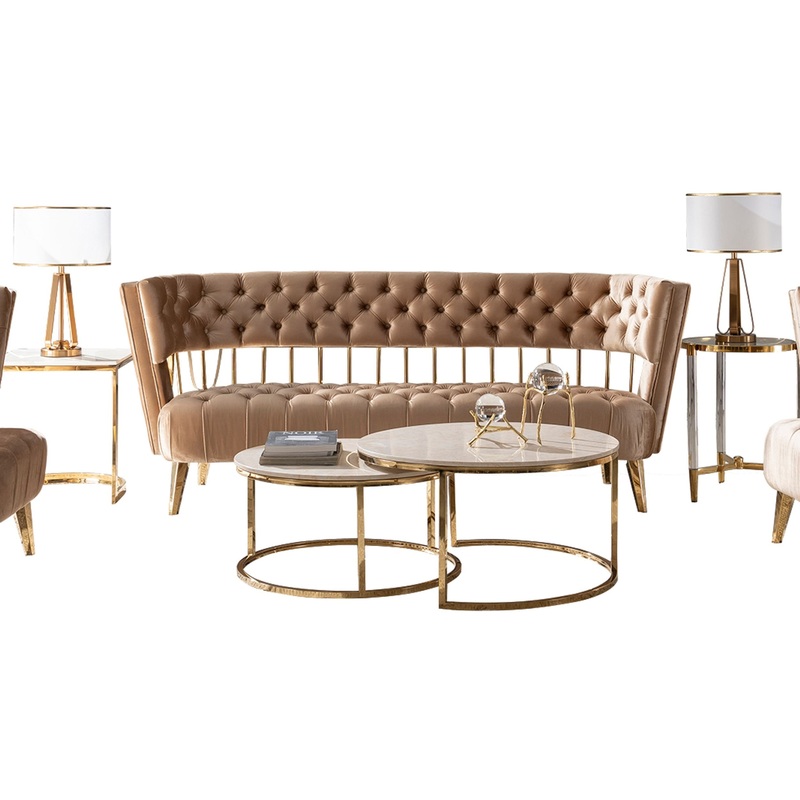 Divani Casa Courtney Beige & Gold Fabric Sofa Model VGYUHD-1927-S