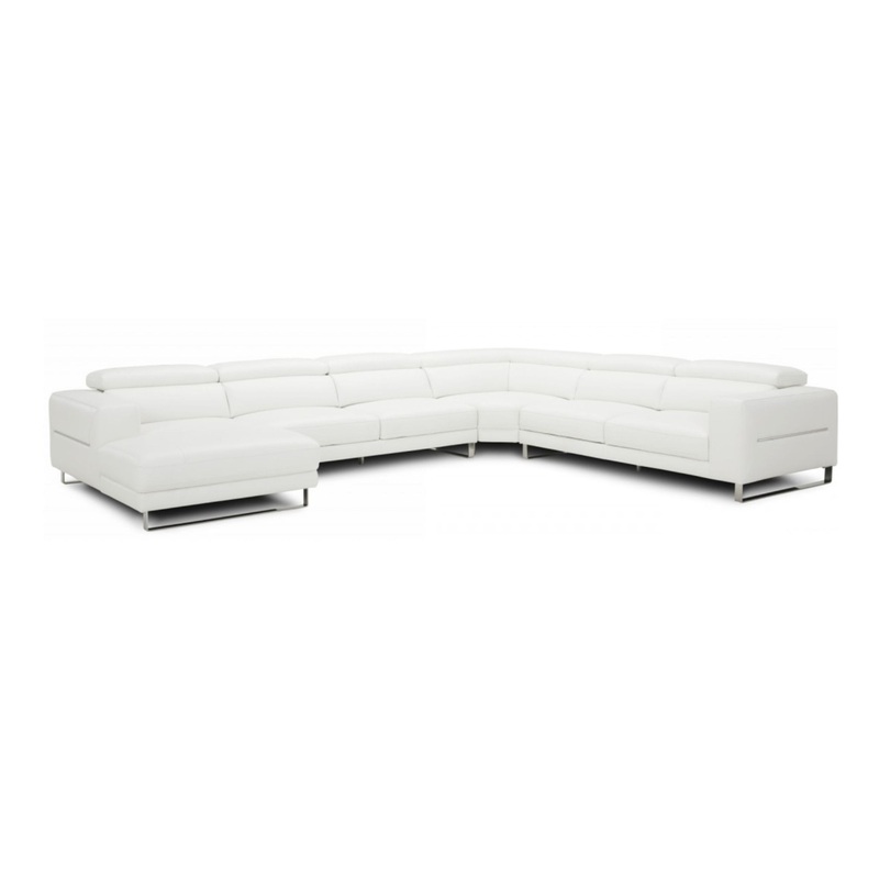 Divani Casa Hawkey Contemporary White Full Leather U Shaped Left Facing Sectional Sofa Model VGKKKF1066-LAF-WHT