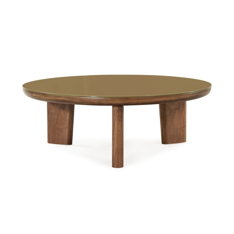 Oani Walnut and Glass Round Coffee Table Model: TOV-OC69238