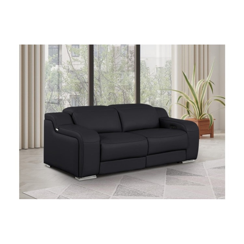 1116 DivanItalia Black Top Grain Italian Leather Loveseat with Power HeadrestModel:  1116-BLACK-2.2-HT