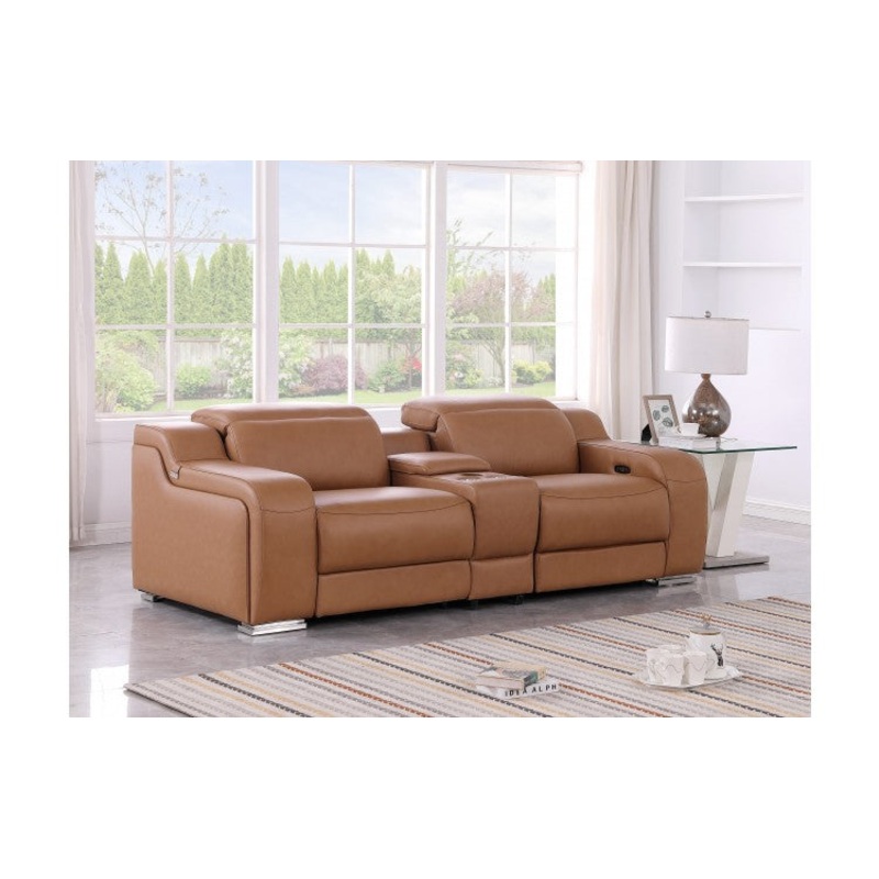 1116 DivanItalia Cognac Modular Power Reclining Loveseat with Power HeadrestModel:  1116-COGNAC-3.2-HT