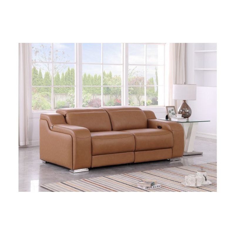 1116 DivanItalia Cognac Top Grain Italian Leather Loveseat with Power HeadrestModel:  1116-COGNAC-2.2-HT