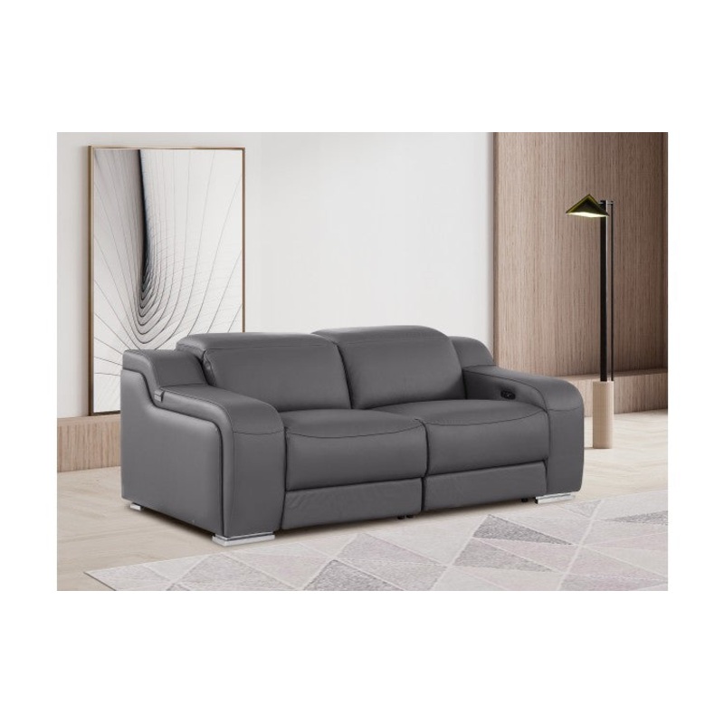 1116 DivanItalia Dark Grey Top Grain Italian Leather Loveseat with Power HeadrestModel:  1116-DK_GREY-2.2-HT