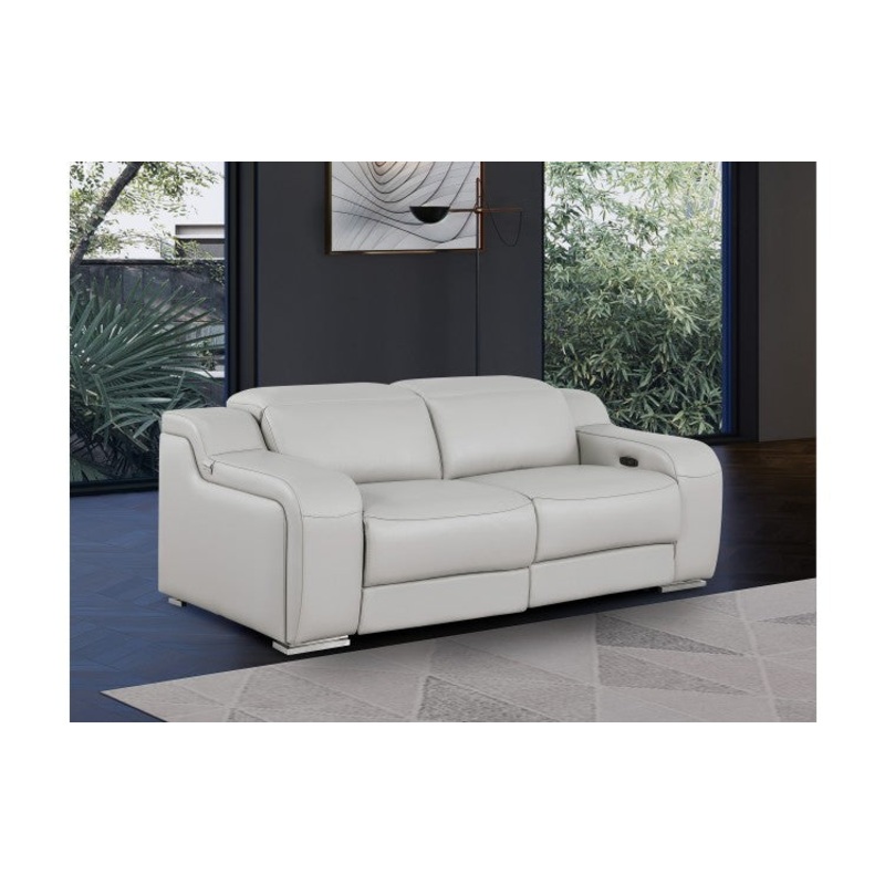 1116 DivanItalia LIght Grey Top Grain Italian Leather Loveseat with Power HeadrestModel:  1116-LT_GREY-2.2-HT