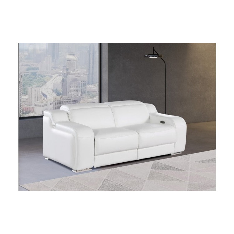 1116 DivanItalia White Top Grain Italian Leather Loveseat with Power HeadrestModel:  1116-WHITE-2.2-HT