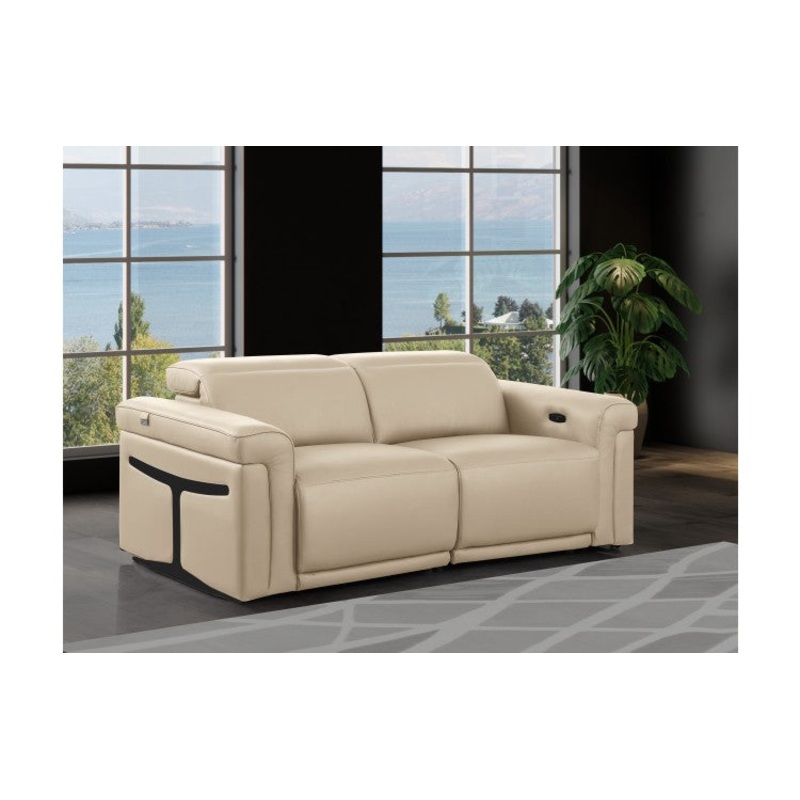 1126 DivanItalia Beige Top Grain Italian Leather Loveseat with Power HeadrestModel:  1126-BEIGE-2.2-HT