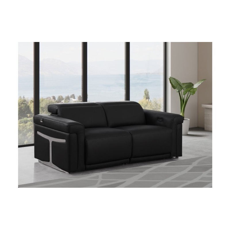 1126 DivanItalia Black Top Grain Italian Leather Loveseat with Power HeadrestModel:  1126-BLACK-2.2-HT