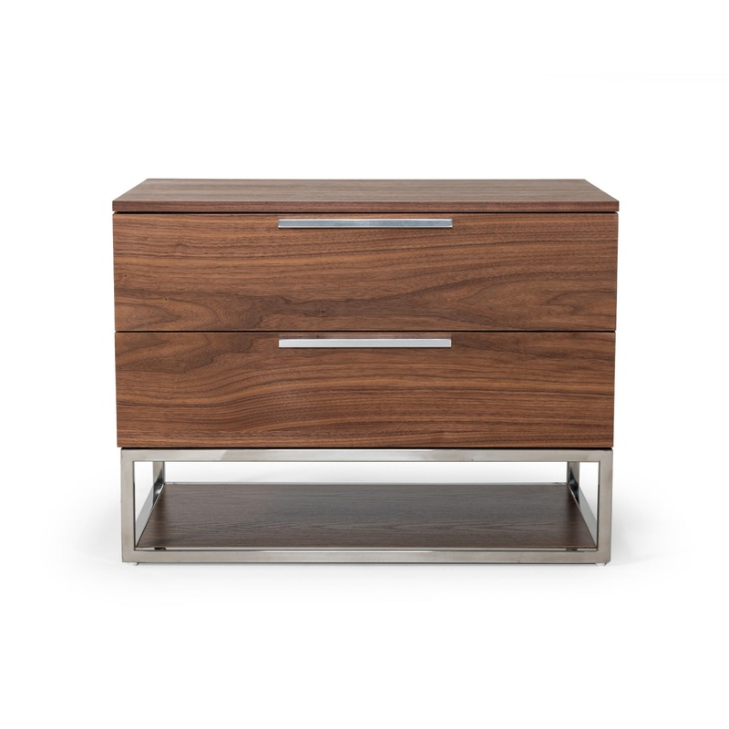 Modrest Heloise Contemporary Walnut & Stainless Steel Nightstand Model VGBBMB1502-NS