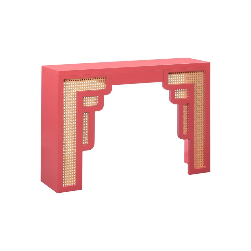 Suzie Coral Pink & Rattan Console Table Model: TOV-OC54206