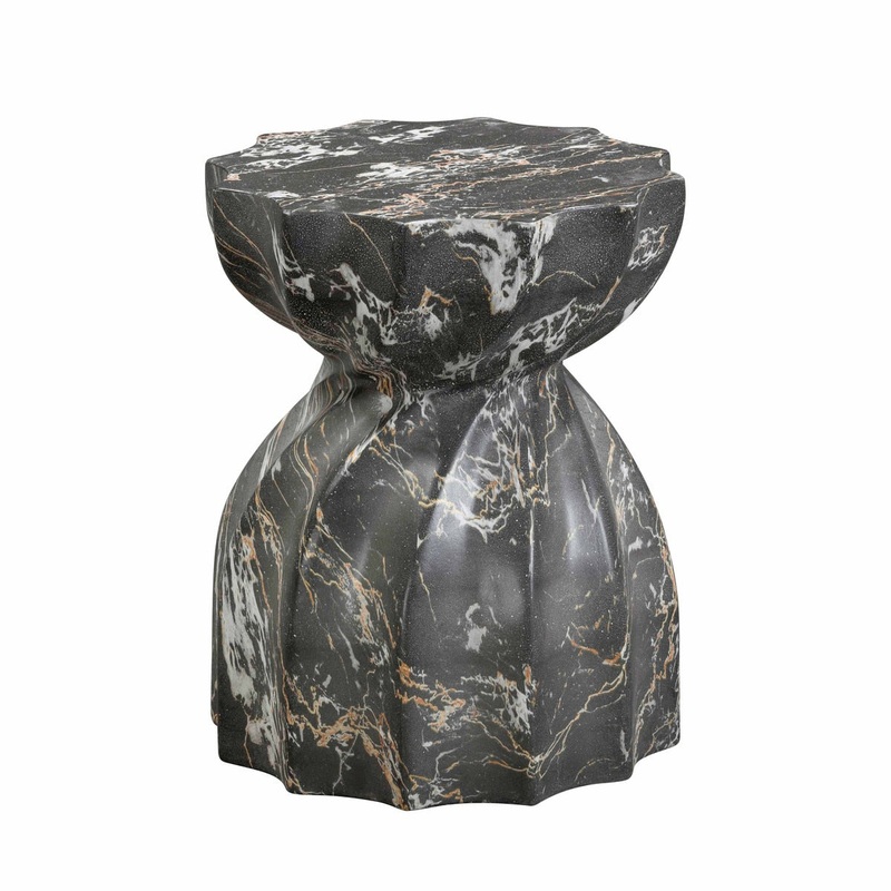 Turin Black Faux Marble Indoor / Outdoor Concrete Stool Model: TOV-O54281