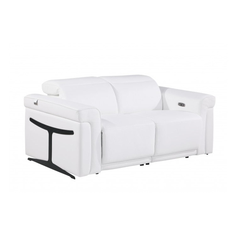 1126 DivanItalia White Top Grain Italian Leather Power Reclining Loveseat with Power HeadrestModel:  1126-WHITE-L